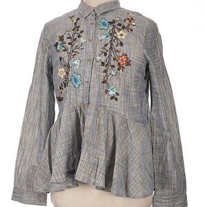 Anthropologie HD in Paris; NWOT; Embroidered Button Down Peplum Blouse; Size XL